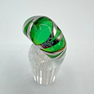 Artisan Sterling Silver and Green Murano Glass Dome Ring - Size 8